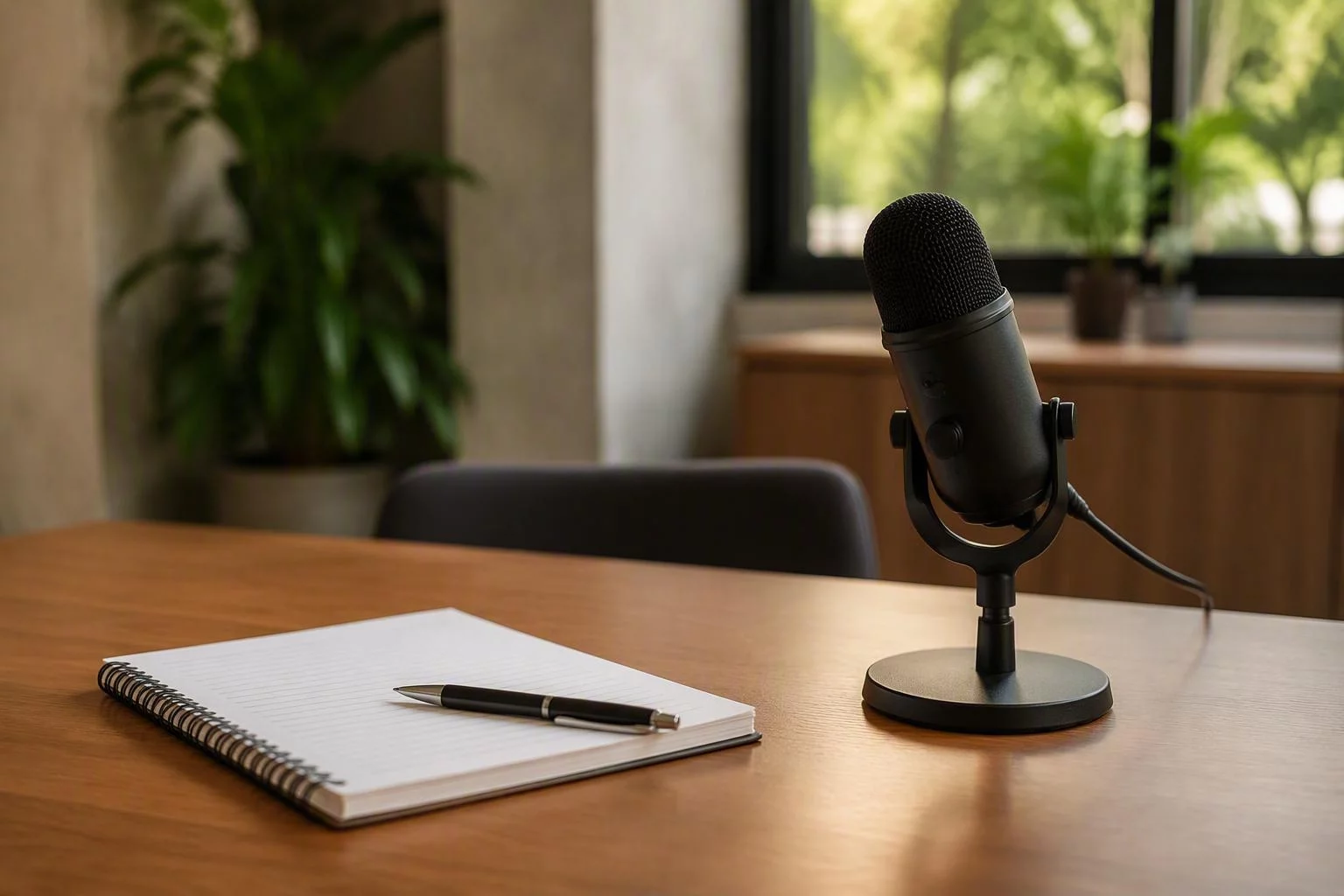Microfone de mesa usado para gravar as conversas com atendentes